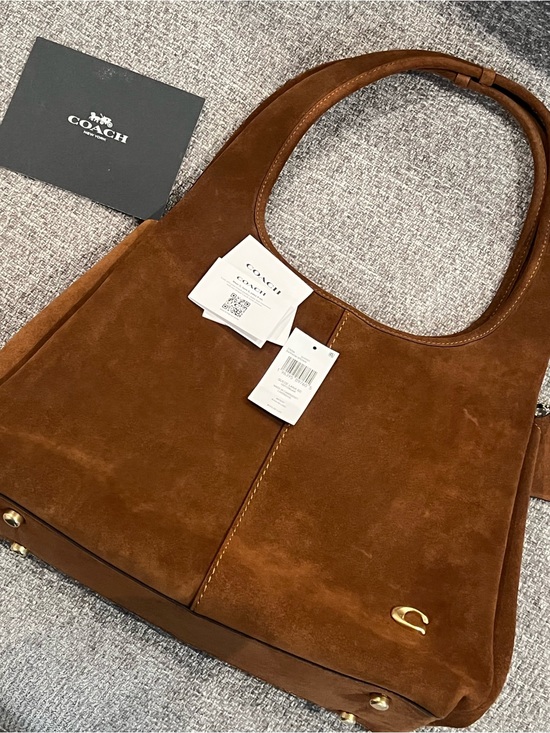 Coach Handbags - Coach Brown Suede Shoulder Bag with Gold Hardware